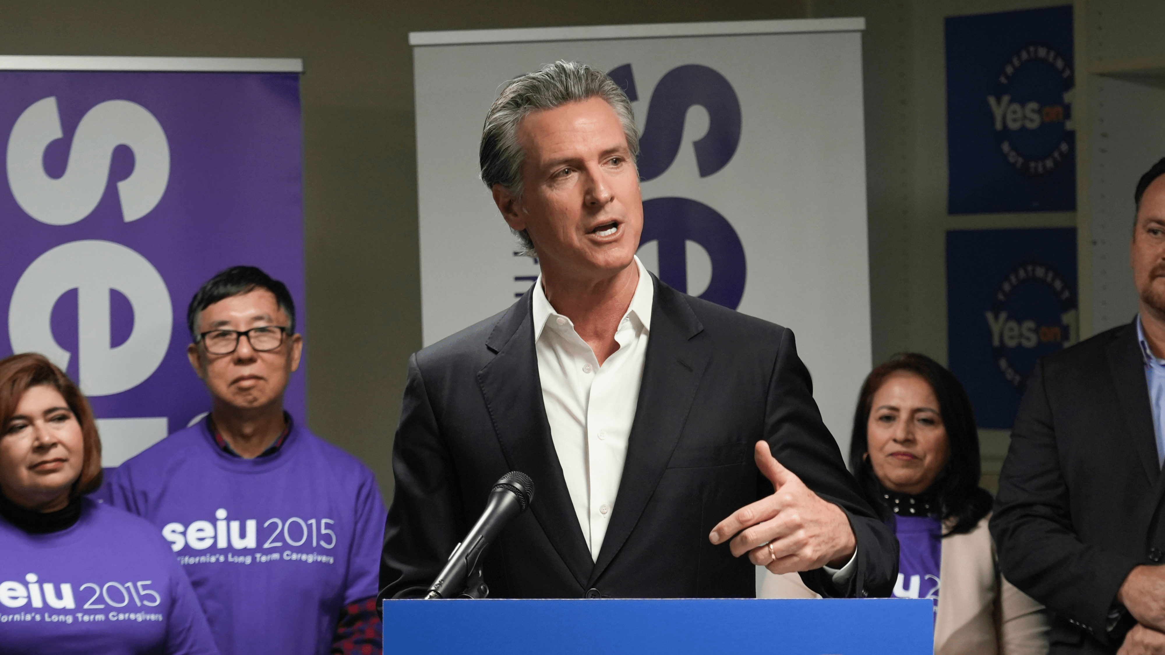 California Gov. Gavin Newsom speaks at a Proposition 1 campaign event at the Service Employees International Union office in San Francisco, Monday, March 4, 2024.
