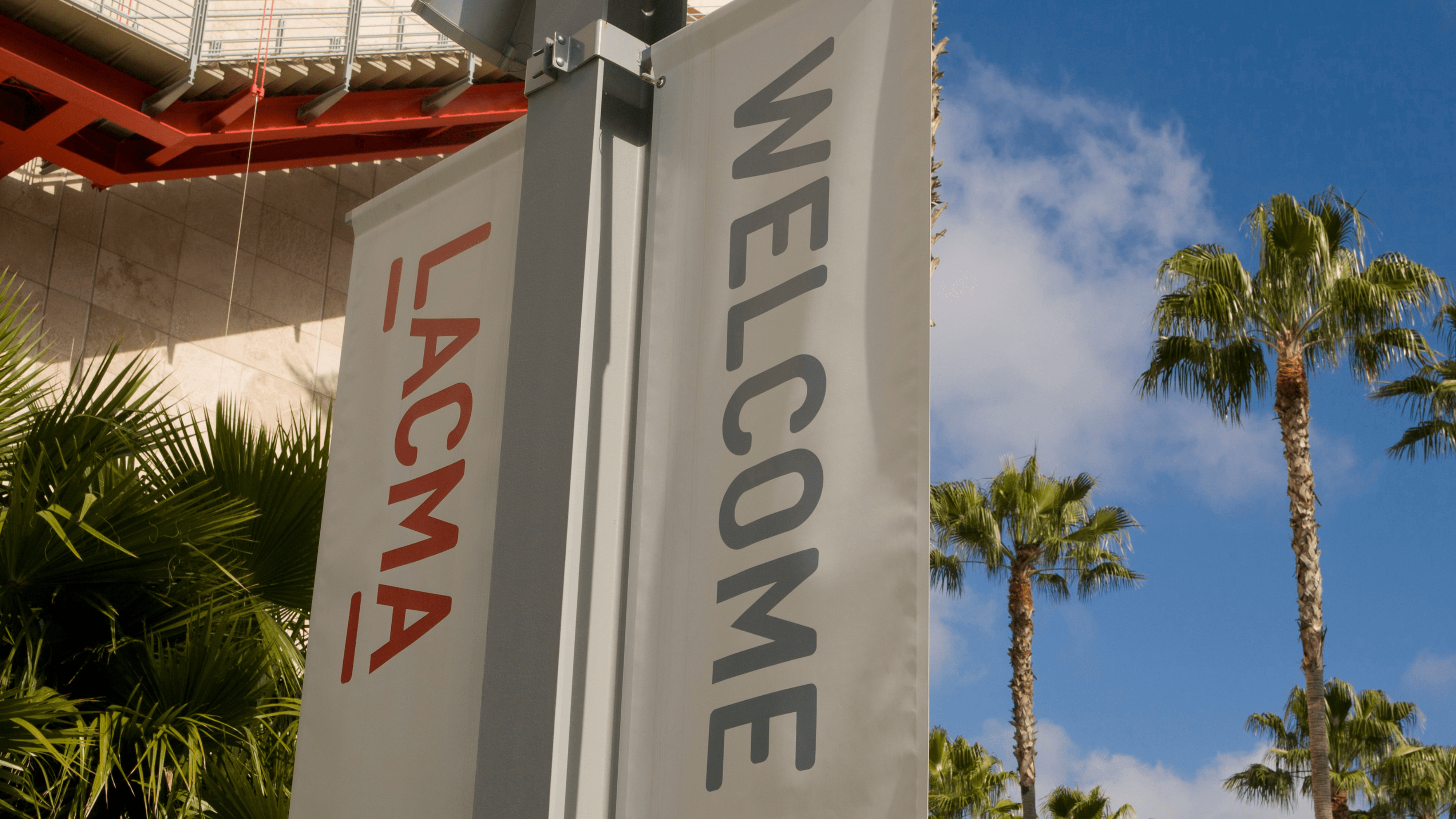 A welcome sign displayed at the Los Angeles County Museum of Art (LACMA) is viewed on April 15, 2012 in Los Angeles, California.